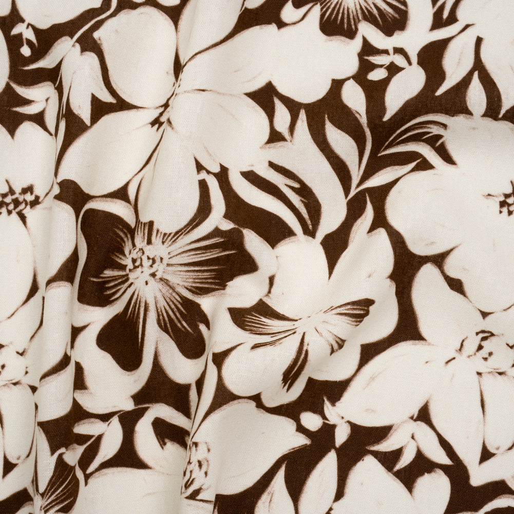Linen and Rayon Woven - Brown and Ivory Floral - Mood Exclusive Sepia Bloom Print - Joann Fabrics