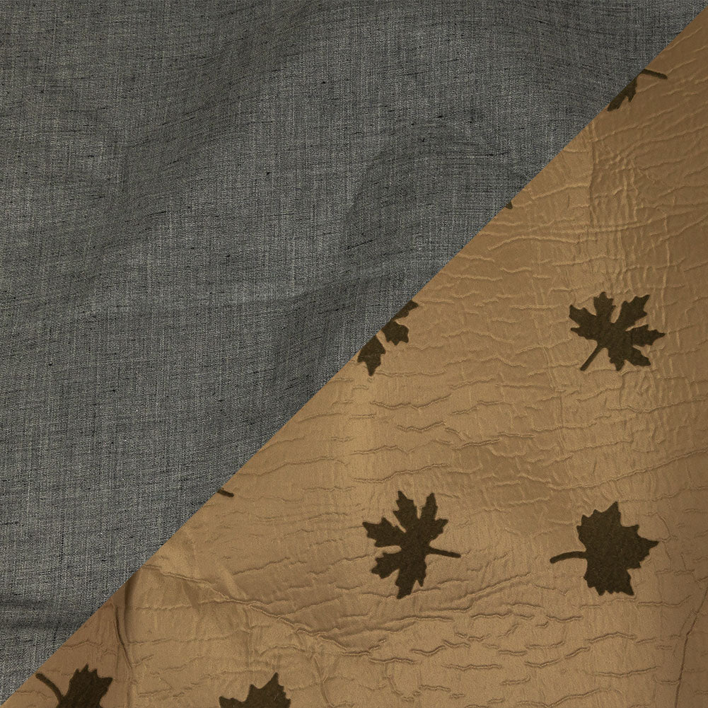 Khaki and Olive Flocked Leaves and Heathered Gray Bonded Double Faced Woven with Foam Core - Joann Fabrics