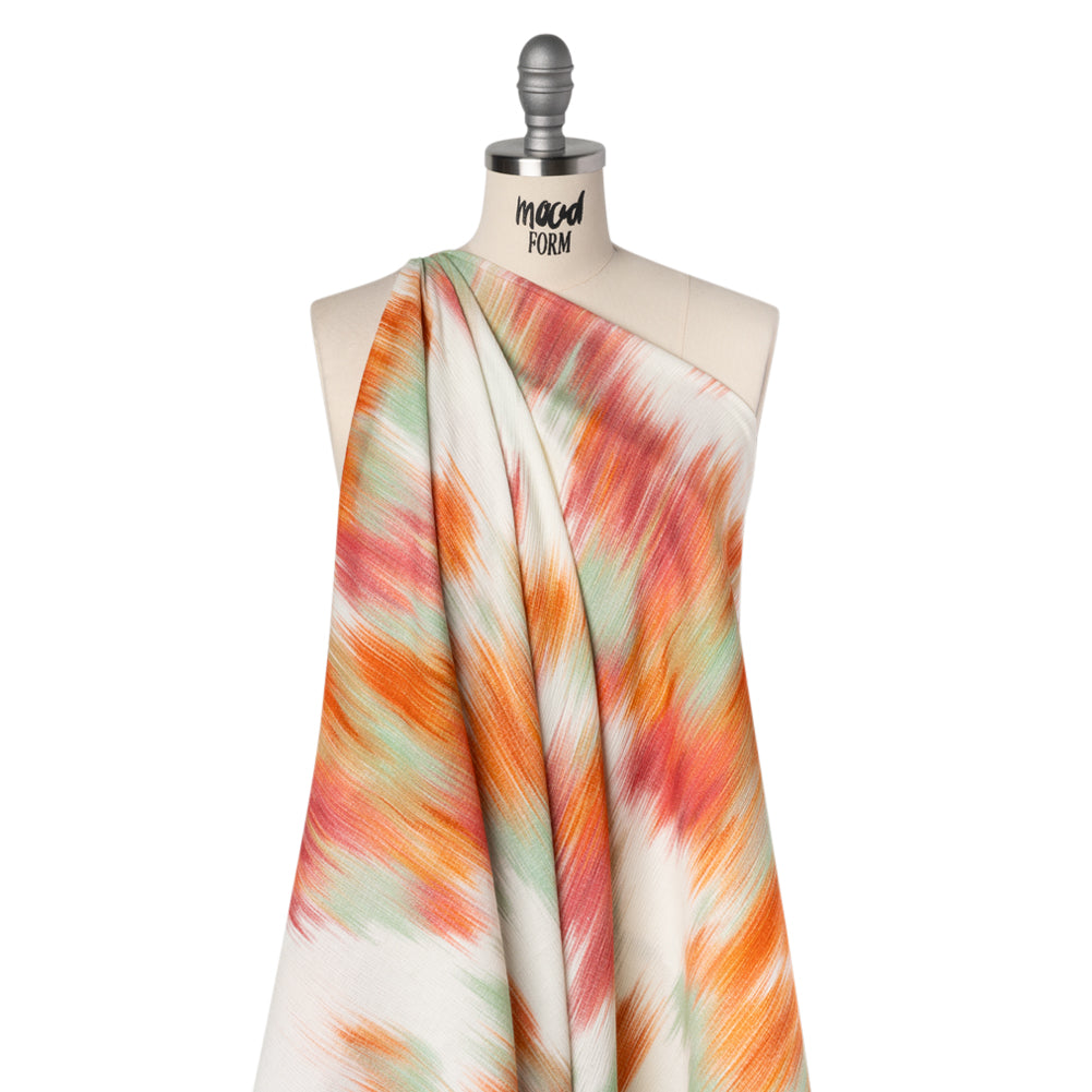 Slubbed Gauzy Cotton Woven - Sea Green, Pink and Orange Abstract Ikat - Mood Exclusive Spin Art Splash Print - Joann Fabrics