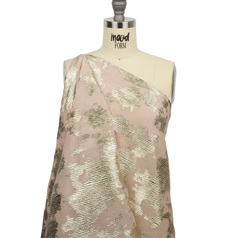 Polyester Chiffon Plisse with Abstract Gold Foiling - Beige - Aralia Collection - Joann Fabrics