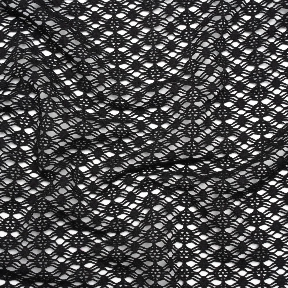 Knit Lace - Black Diamonds, Medallions and Stripes - Designer Deadstock - Joann Fabrics