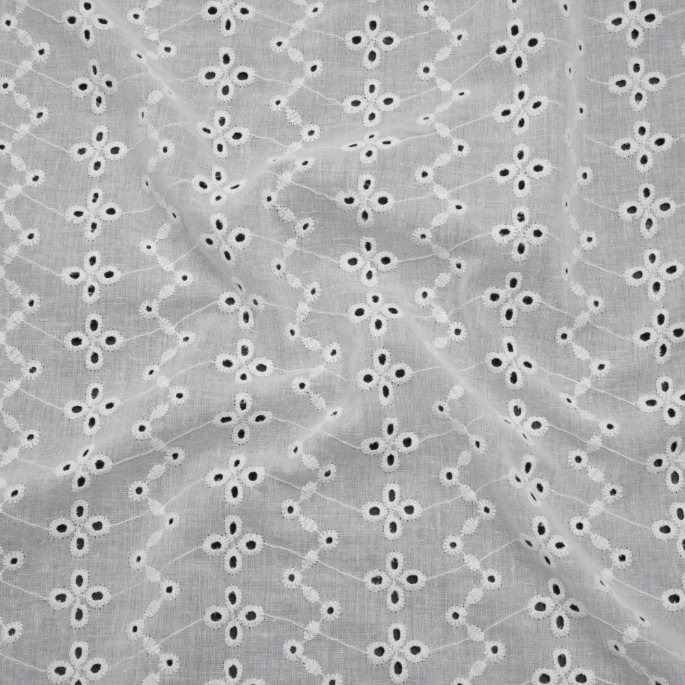 Embroidered Eyelet Cotton Voile - White Floral Zig Zags and Stripes - Naomi Collection - Joann Fabrics