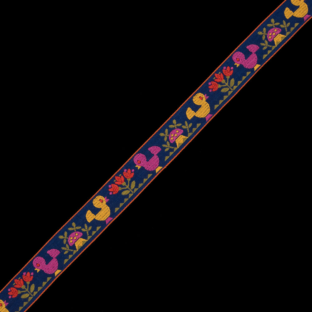German Jacquard Ribbon with Birds and Mushrooms - 1