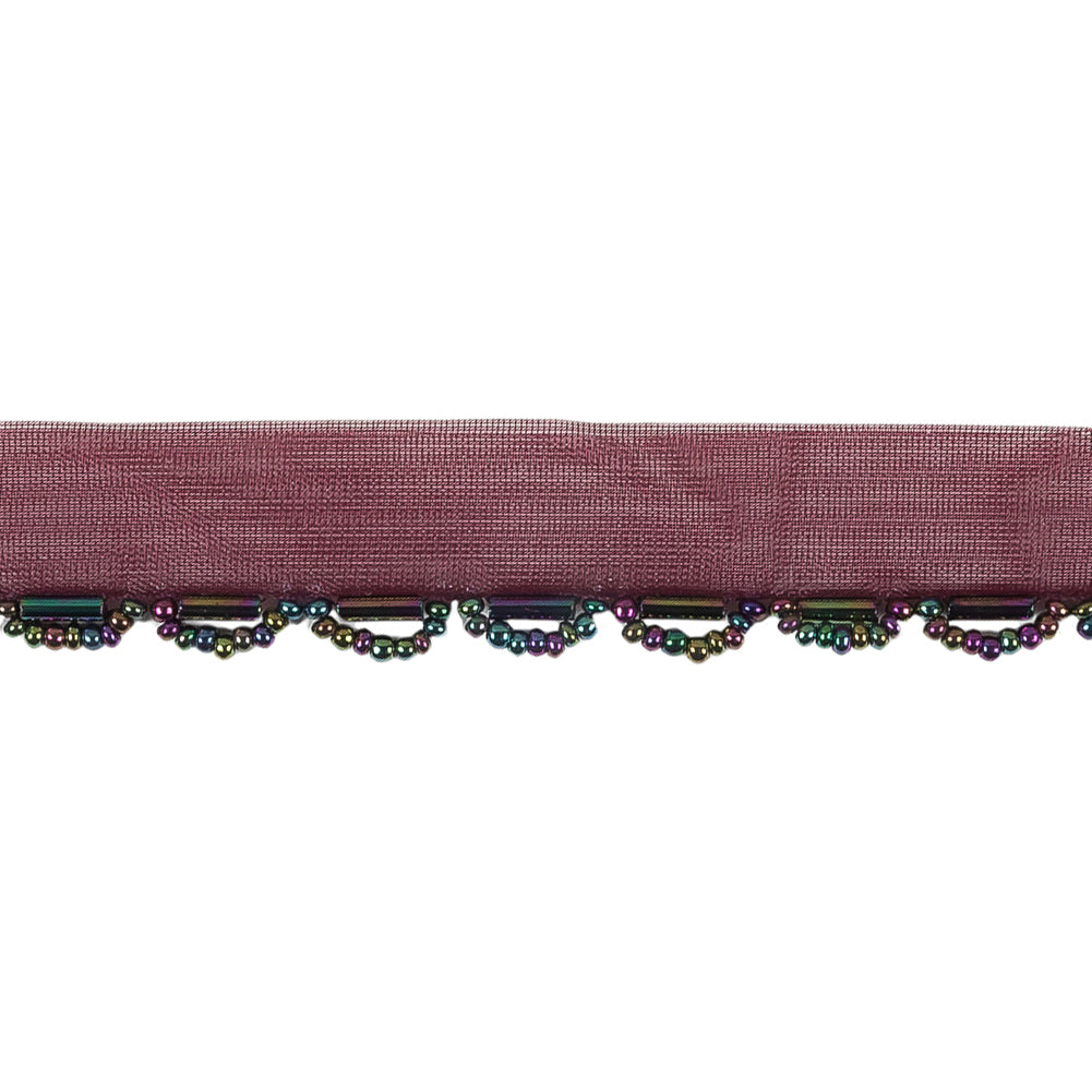 Vintage Burgundy and Red Iris Seed and Bugle Beaded Scalloped Trim - 0.75