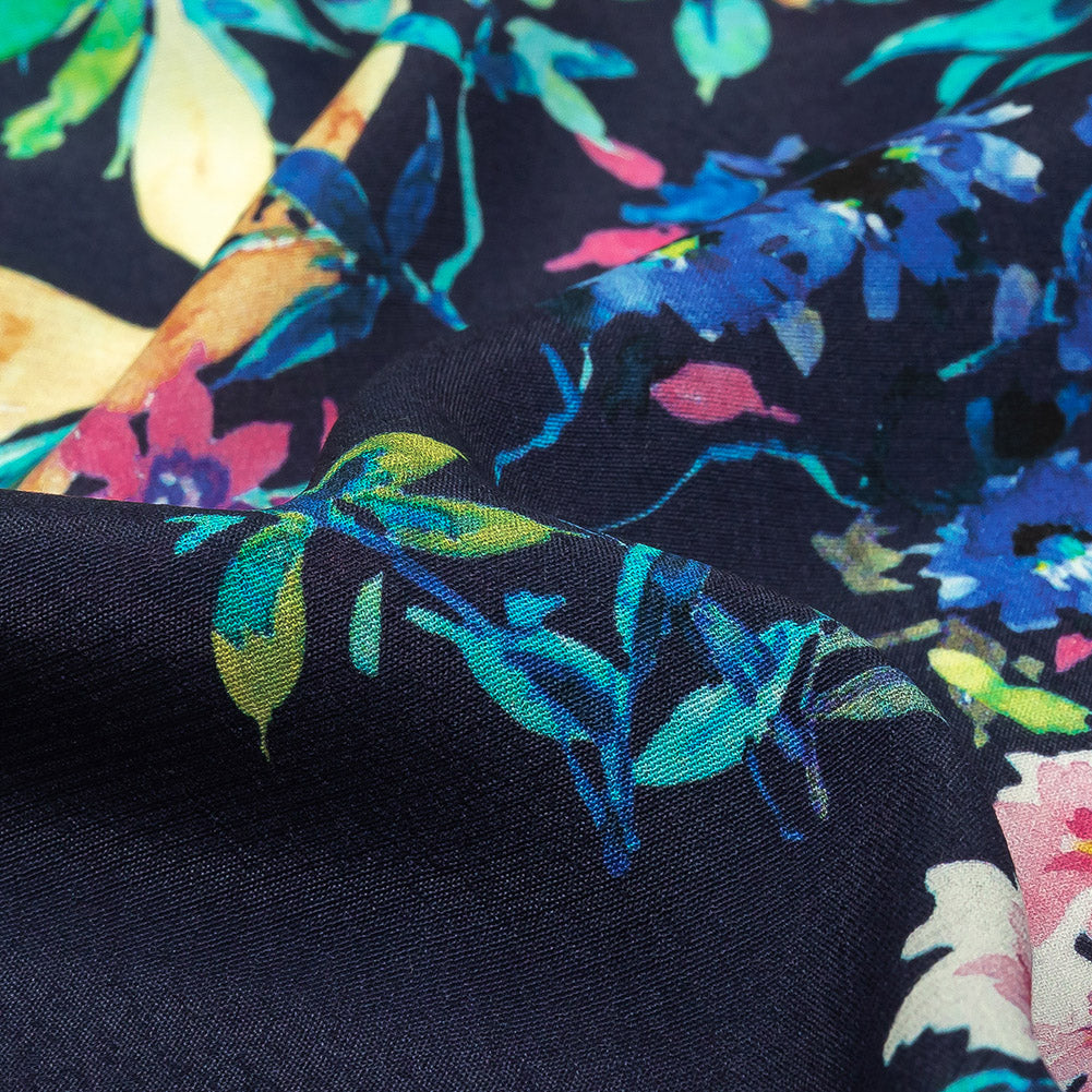 Sustainable Viscose Crepe Print - Navy, Pink and Green Floral - Mood Exclusive Pick of the Bunch - Joann Fabrics