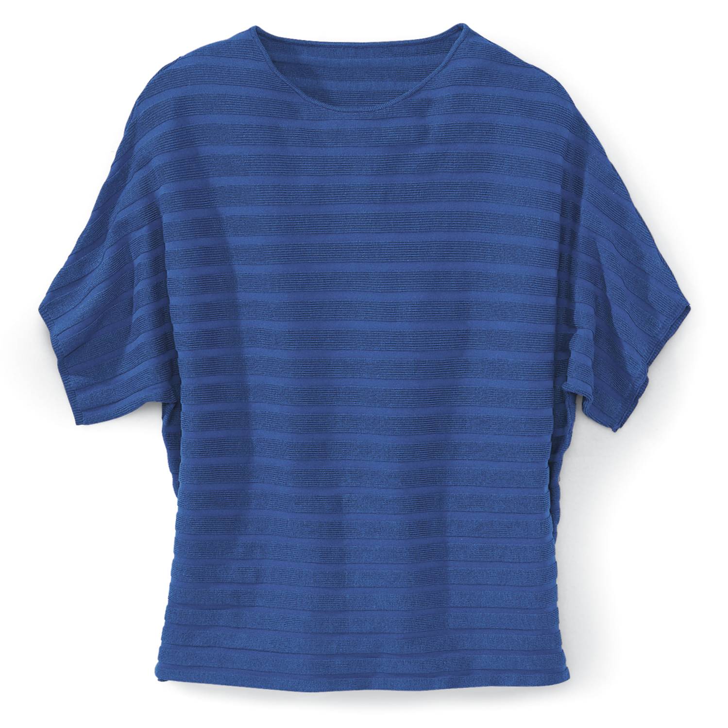 Dolman-Sleeve Wide-Rib Sweater, Textured Knit Stripe, Short Sleeves - Northstyle Catalog