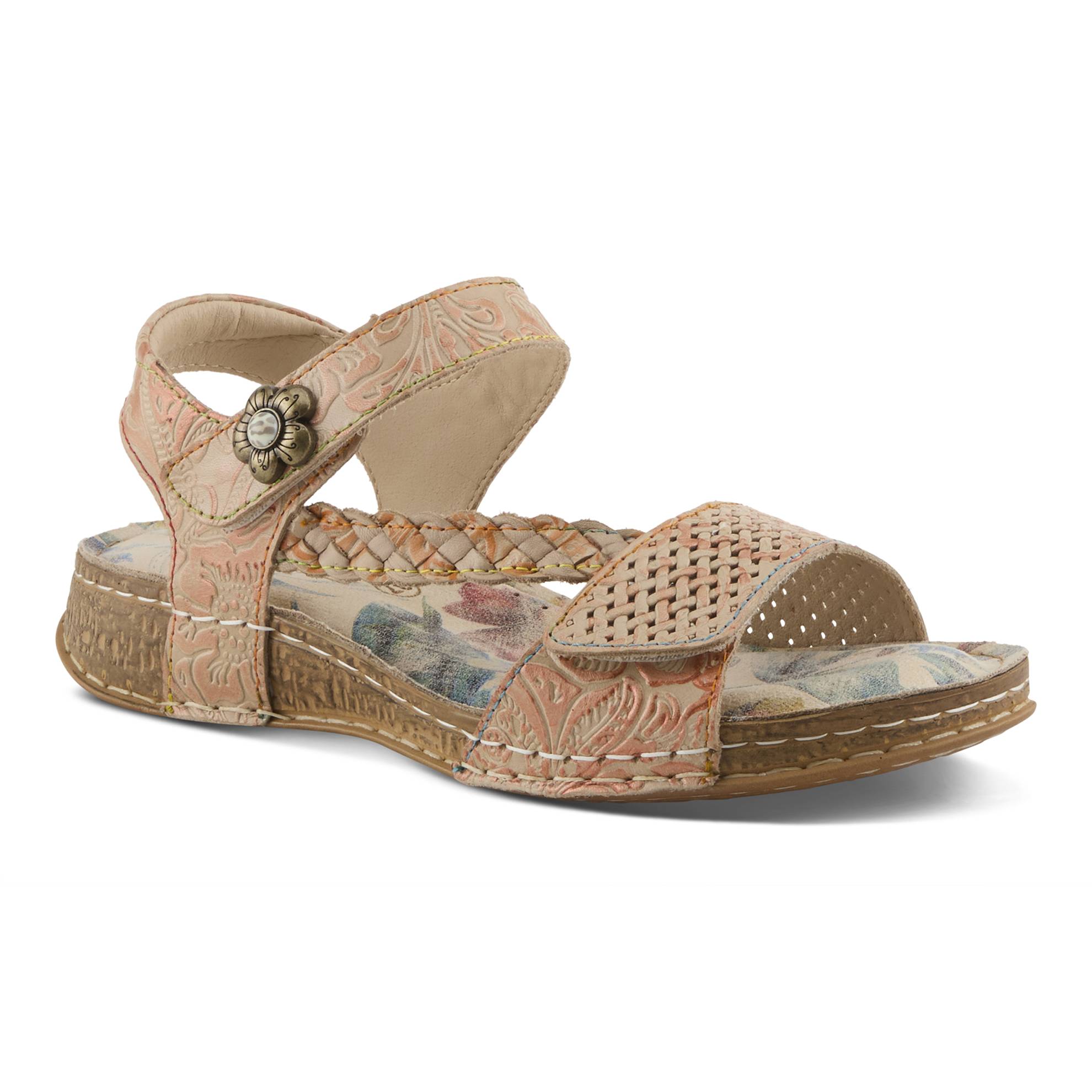 Embossed Floral Leather Wedge, L'Artiste by Spring Step® Sandal - Northstyle Catalog