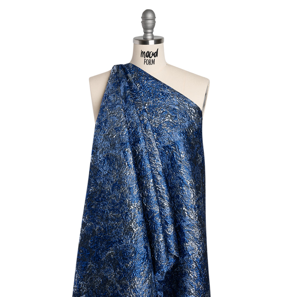 Metallic Brocade - Royal, Steel and Sky Blue Abstract Sponge Texture - Joann Fabrics