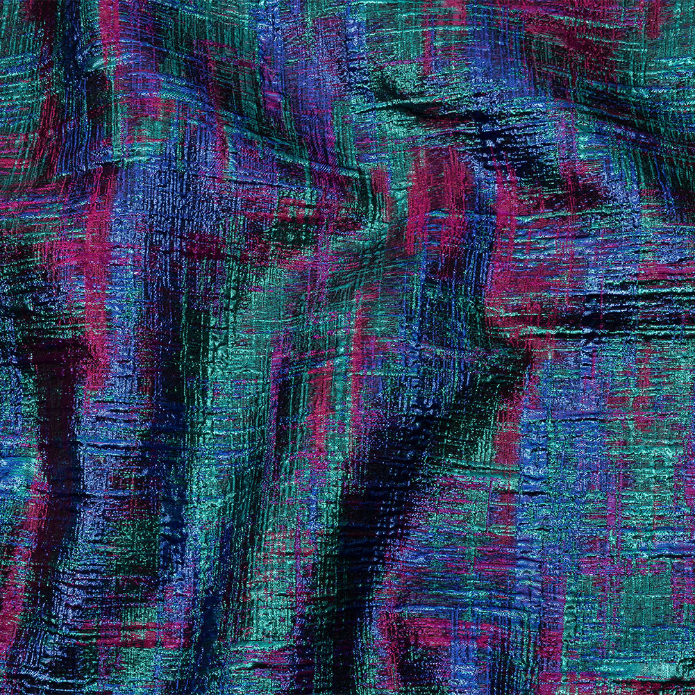 Metallic Teal, Royal and Magenta Distressed Plaid Luxury Brocade - Joann Fabrics
