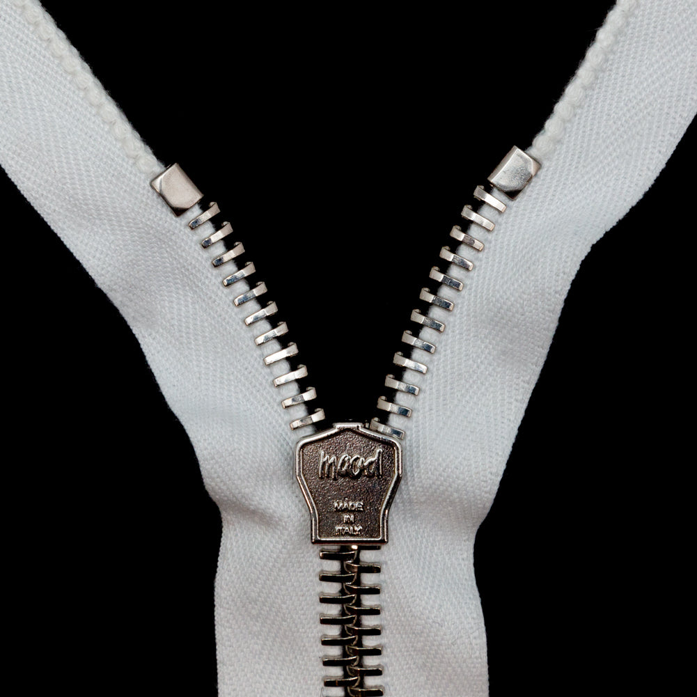 Mood Exclusive Italian White and Silver T8 Open End Metal Zipper - 27.5