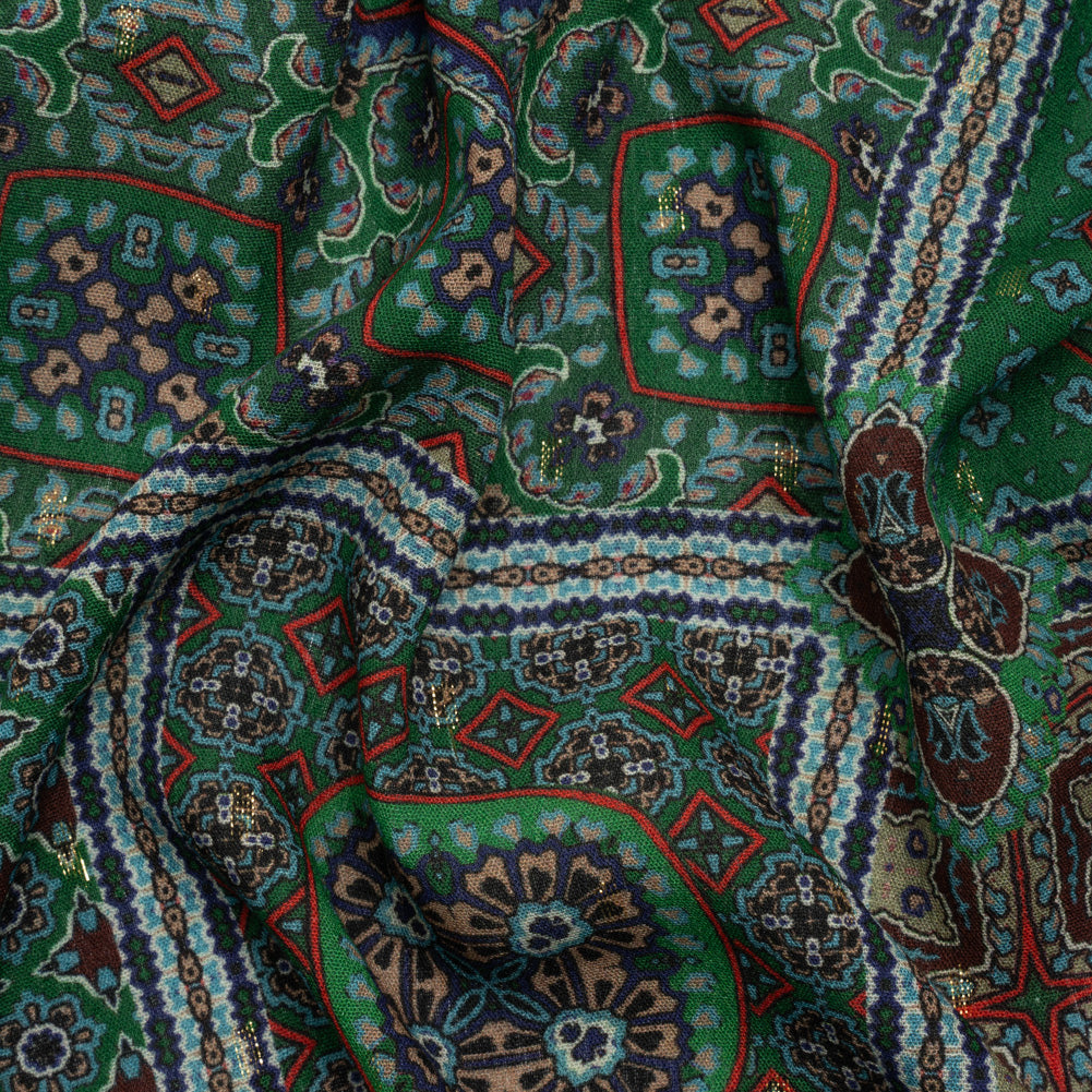 Mood Exclusive Green Basilica Bella Metallic Dotted Crinkled Viscose Crepe - Joann Fabrics