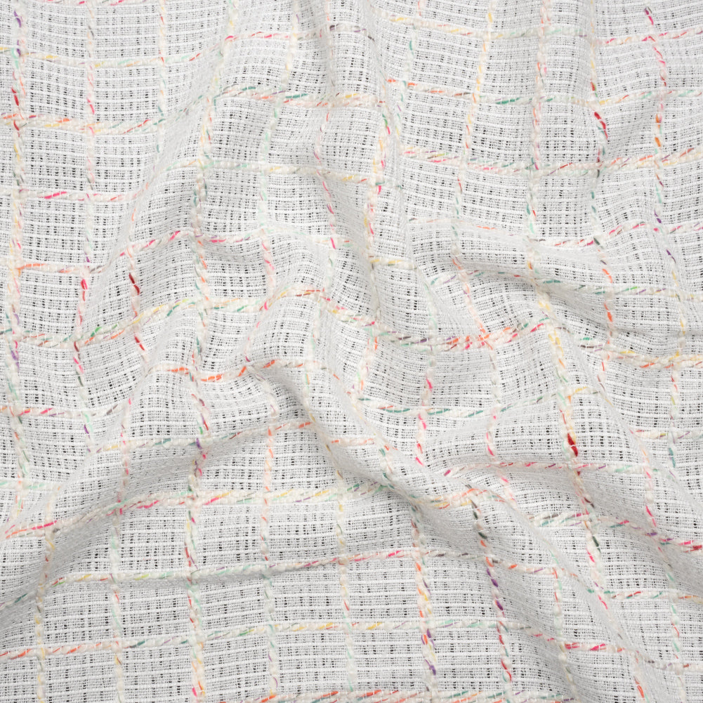Polyester Tweedy Woven - White and Rainbow Ribbed Windowpane Check - Deadstock - Joann Fabrics