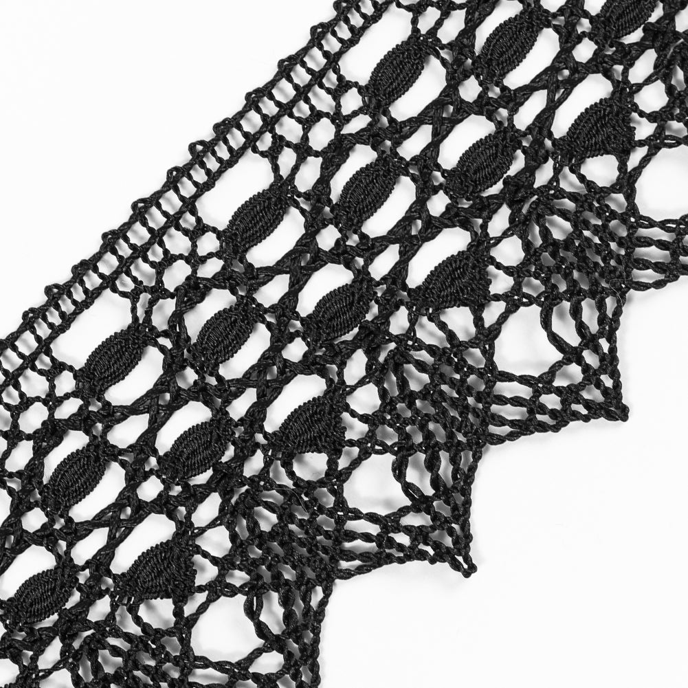 European Black Scalloped Crochet Lace Trim with Satin Ribbon Detail - 2