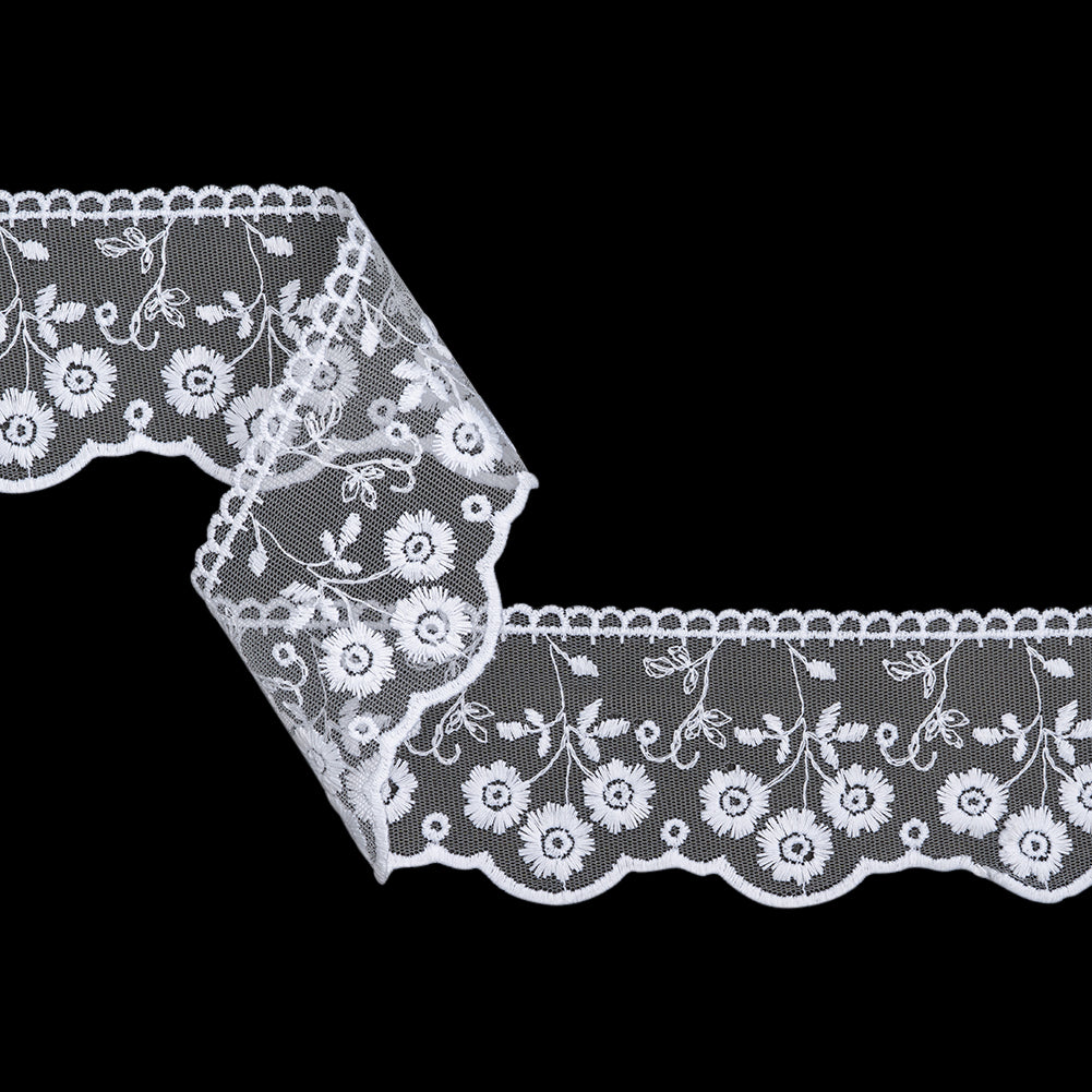 Embroidered Lace Tulle Trim with Scalloped Edges - 2.625