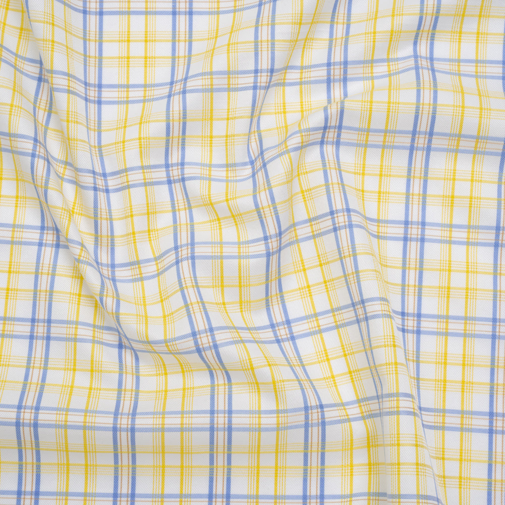 Cotton Twill Shirting - Sky Blue, Sunshine Yellow and White Plaid - Deadstock - Joann Fabrics