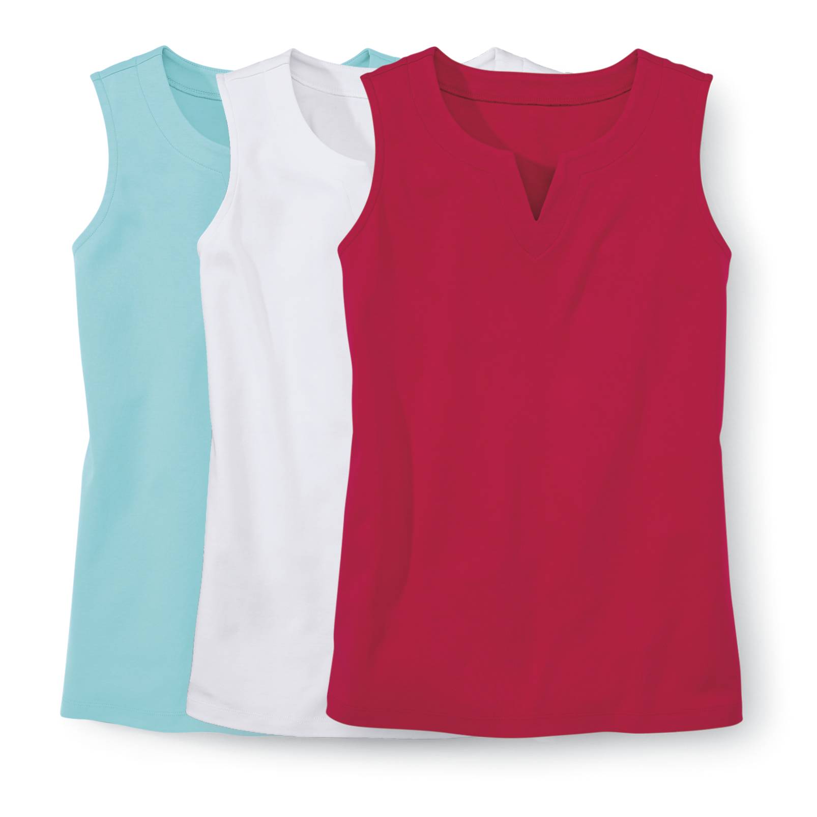 Supima Cotton Notched-Neck Sleeveless Top, Side Slits - Northstyle Catalog