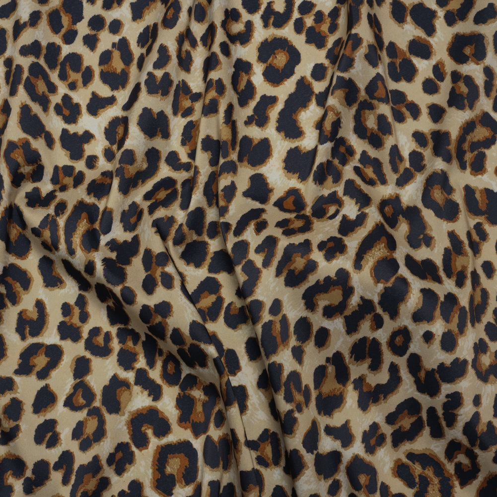 Stretch Polyester Woven Print - Beige, Brown and Black Leopard Spots - Deadstock - Joann Fabrics