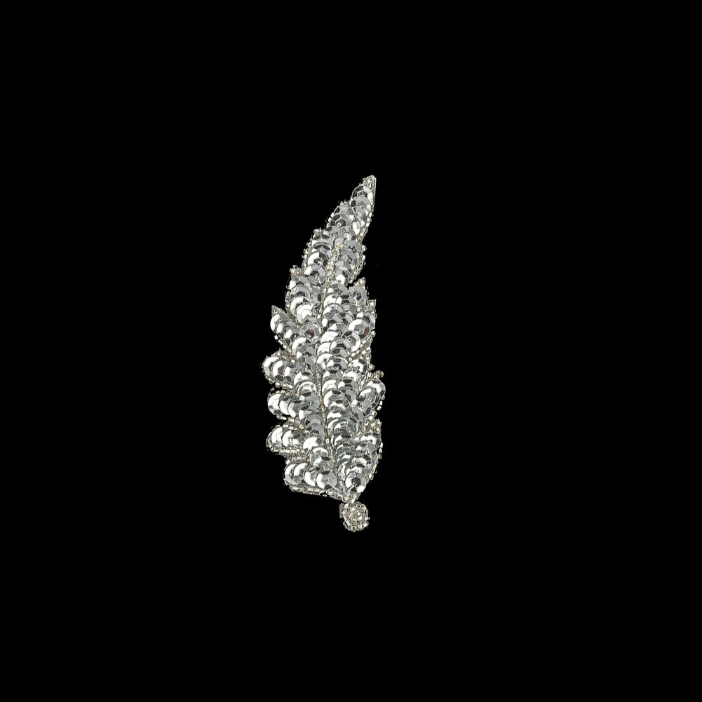 Vintage Silver Sequins and Silver-lined Beaded Leaf Applique - 4