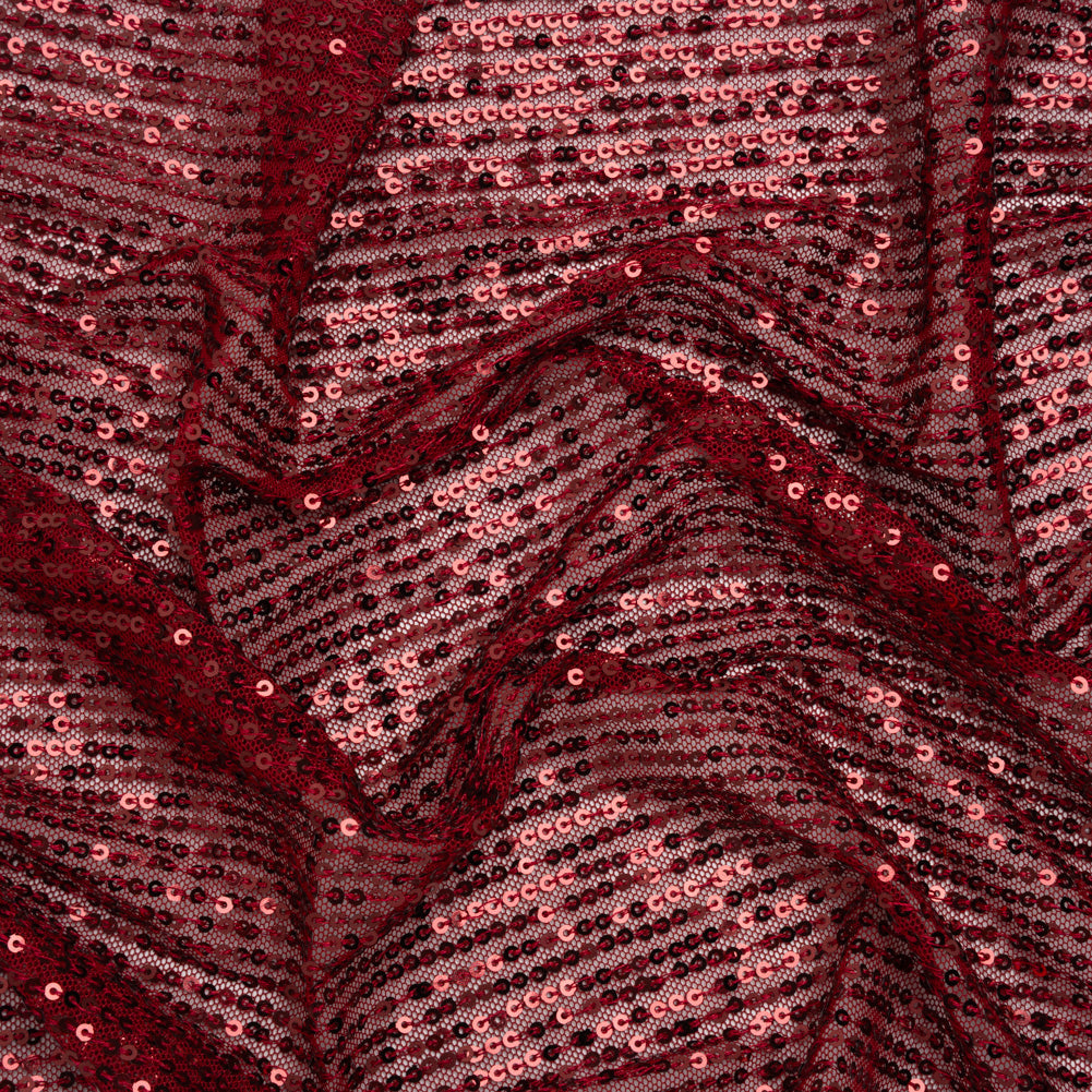 Recycled Polyester Circle Sequin Stripes on Stretch Mesh - Tango Red - Transcendent Collection - Joann Fabrics