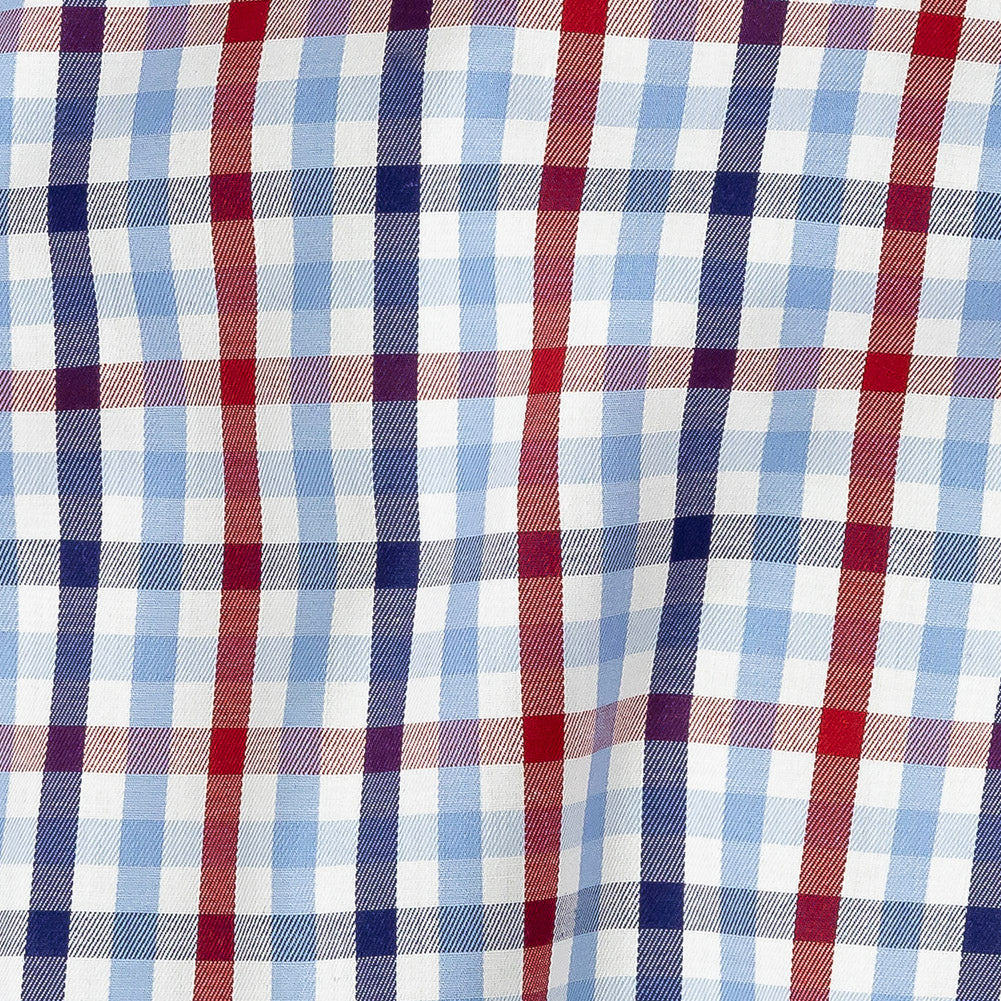 Premium Tomato Puree, White and Blue Medium Tattersall Checkered Cotton Shirting - Joann Fabrics