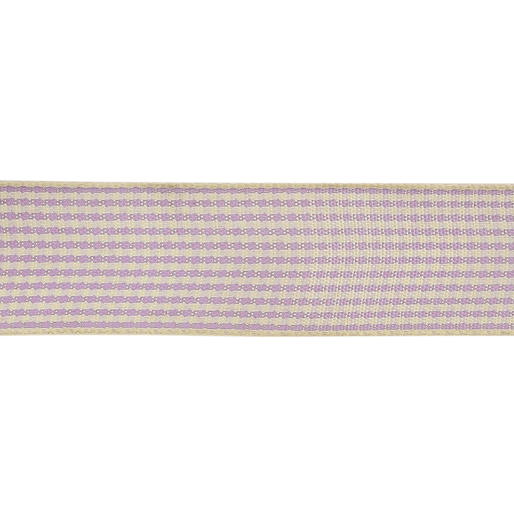 Lilac and Cream Houndstooth Check Woven Ribbon - 1