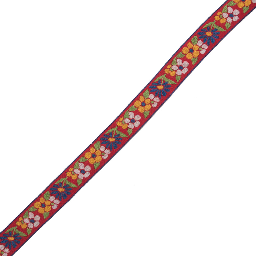 German Red, Yellow and Blue Floral Jacquard Ribbon - 0.75