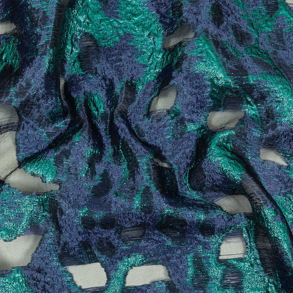 Metallic Teal and Navy Abstract Luxury Burnout Brocade - Joann Fabrics