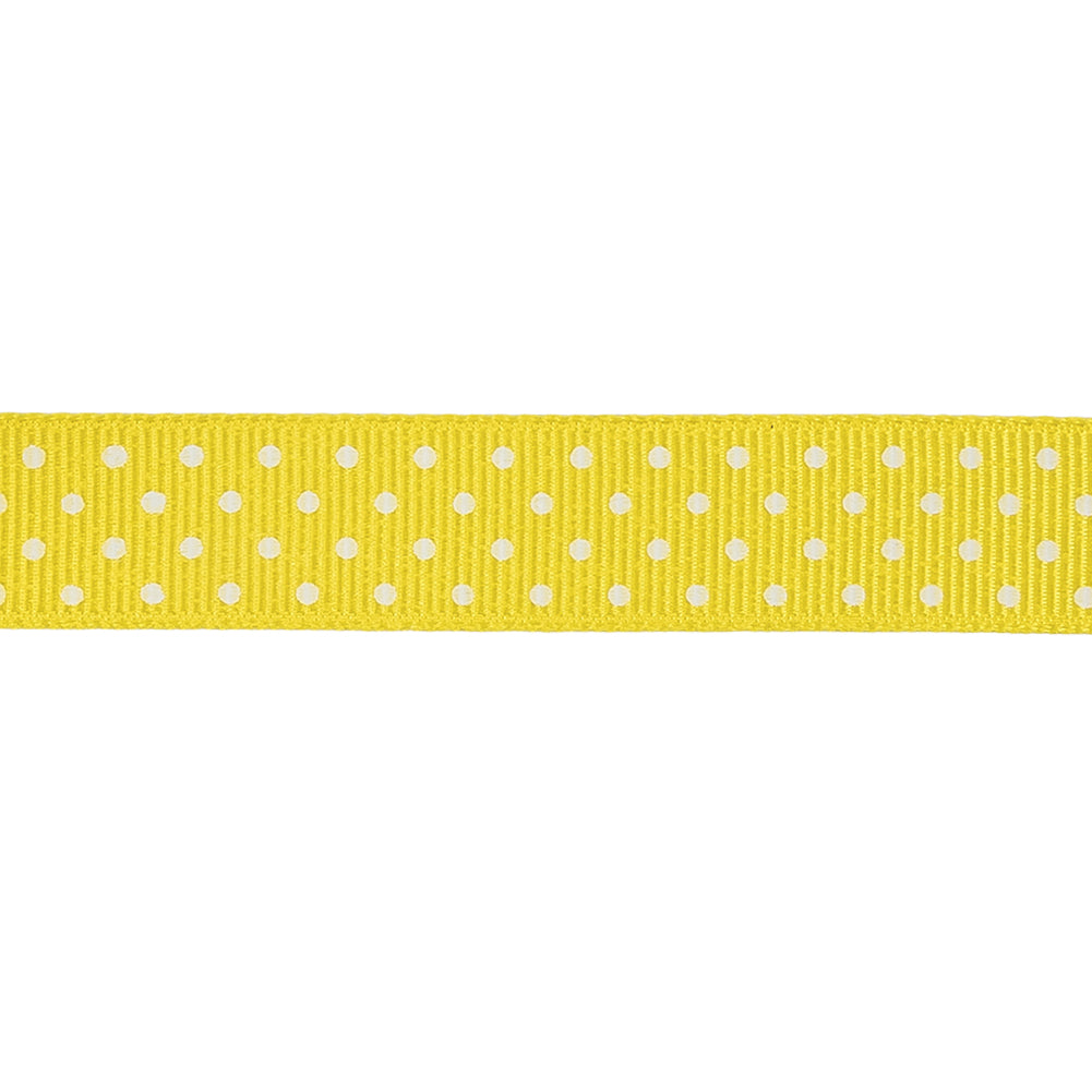 Blazing Yellow and White Polka Dots Grosgrain Ribbon - 0.625