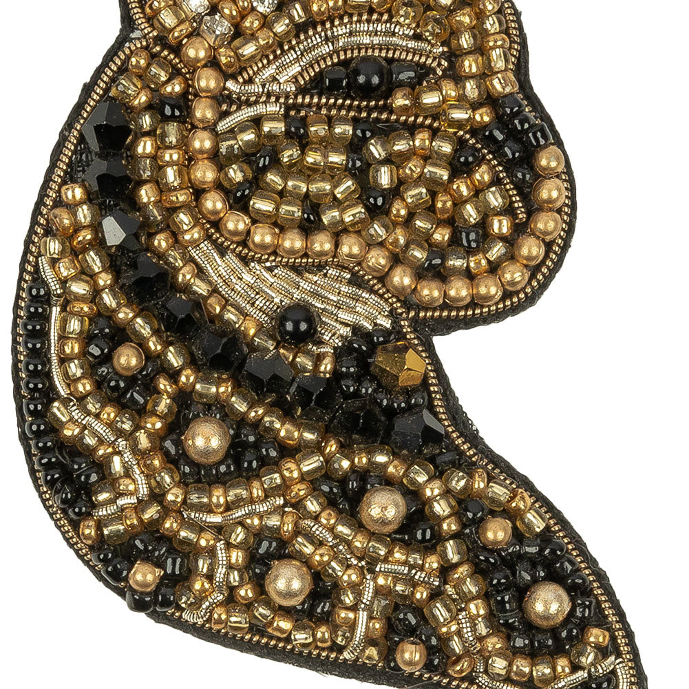 Gold and Black Cheetah Rhinestone and Glass Beaded Applique - 3.125