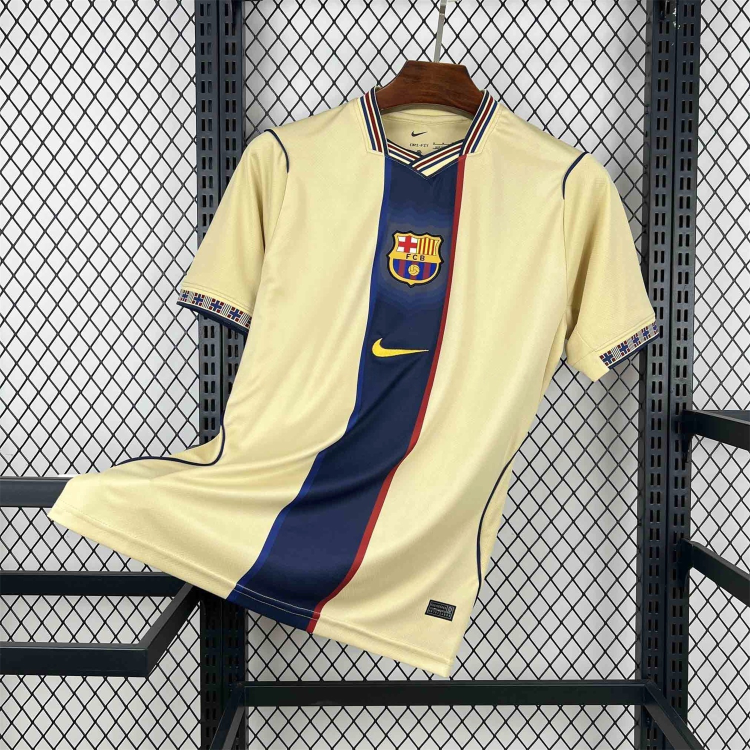 Barcelona 26-27 Blue Vertical Stripes Yellow Jersey - Fans Version - UnitedFutballJersey