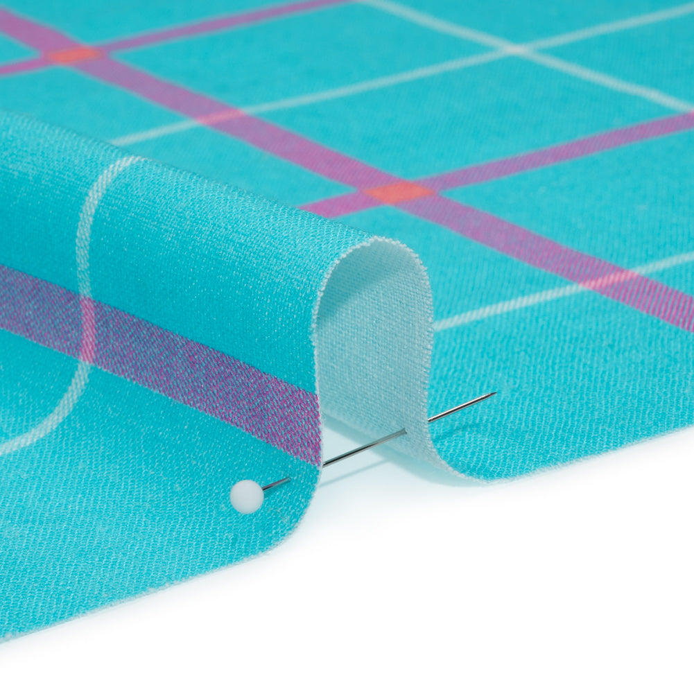Linen and Rayon Woven Print - Turquoise and Purple Plaid - Mood Exclusive Guest List - Joann Fabrics