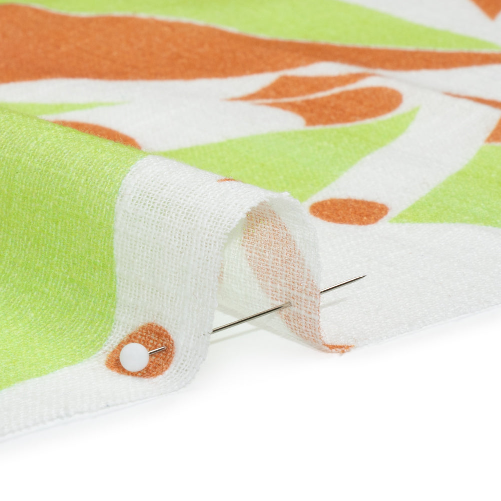 Slubbed Gauzy Cotton Woven Print - Burnt Orange, Lime and White Abstract - Mood Exclusive Circus of Clouds - Joann Fabrics