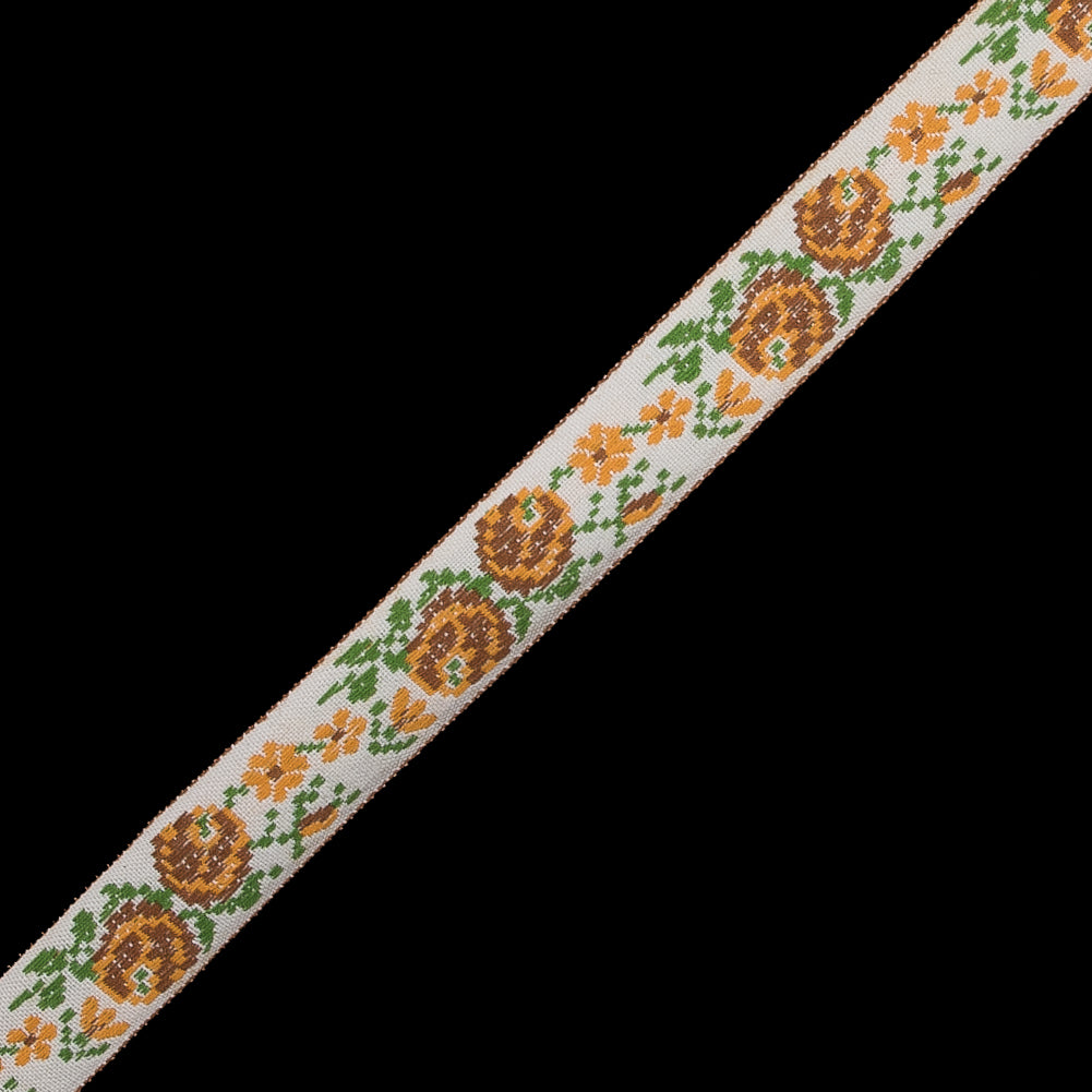 Yellow, Beige and Green Floral German Jacquard Ribbon - 0.75