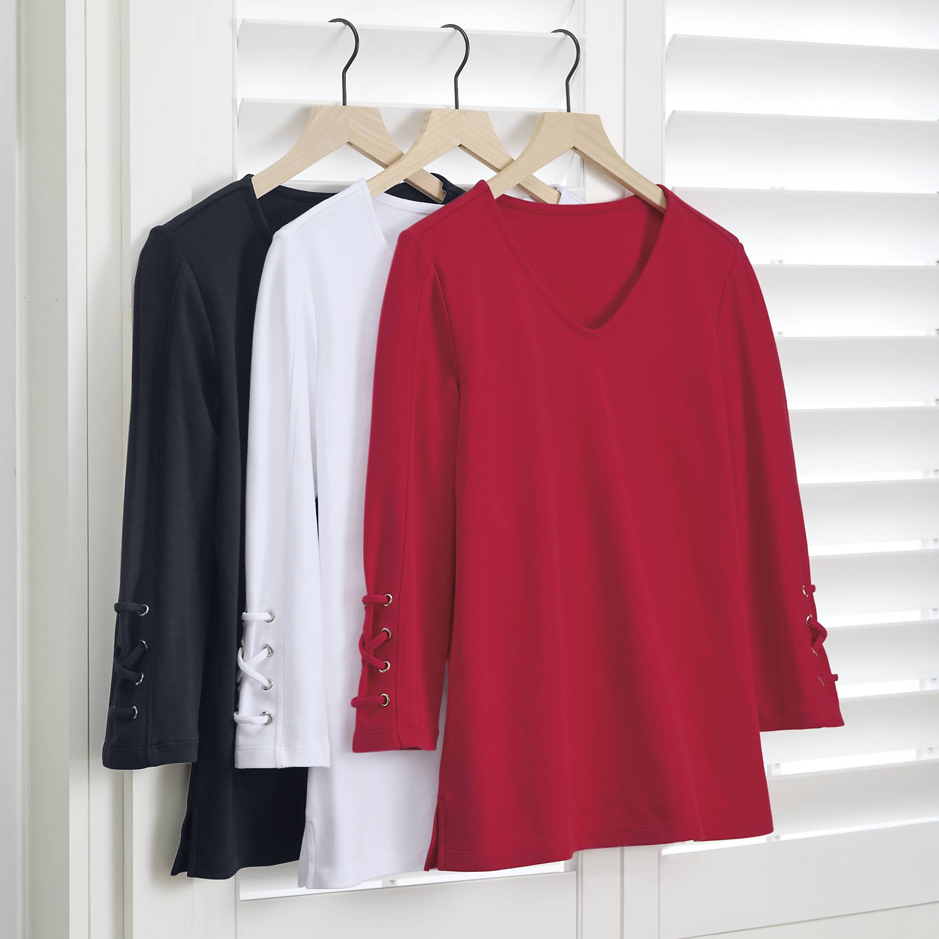 Three Quarter Criss Cross Sleeve Knit Top - Northstyle Catalog