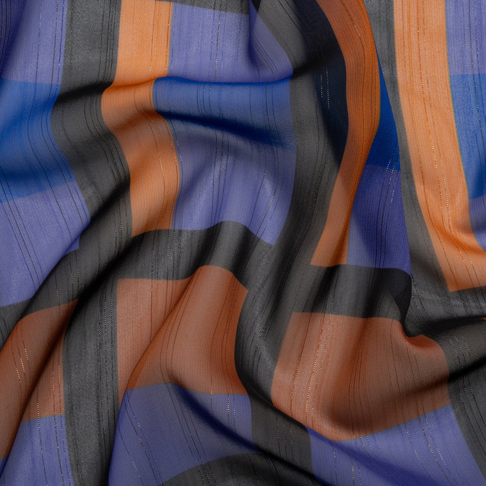 Polyester Chiffon Print with Metallic Pinstripes - Purple, Brown and Black Geometric - Mood Exclusive Through the Window - Joann Fabrics