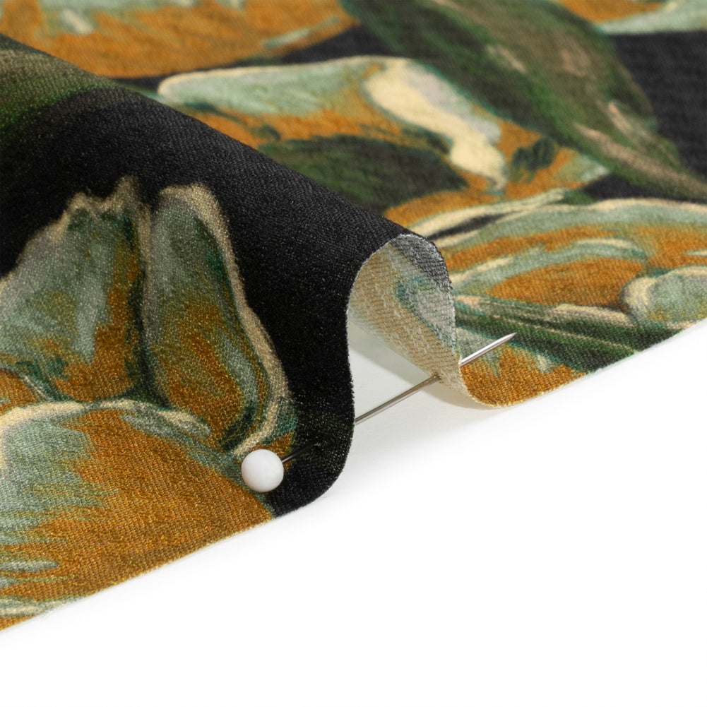 Sustainable Viscose Floral Jacquard Print - Dark Orange, Green and Black Floral - Mood Exclusive Draped in Dawn - Joann Fabrics