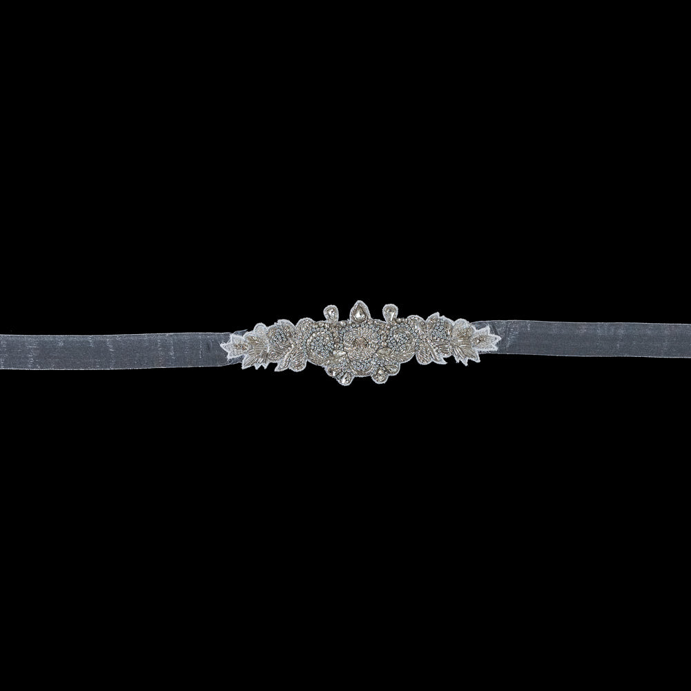 Beaded and Rhinestone Organza Bridal Belt - 2.5