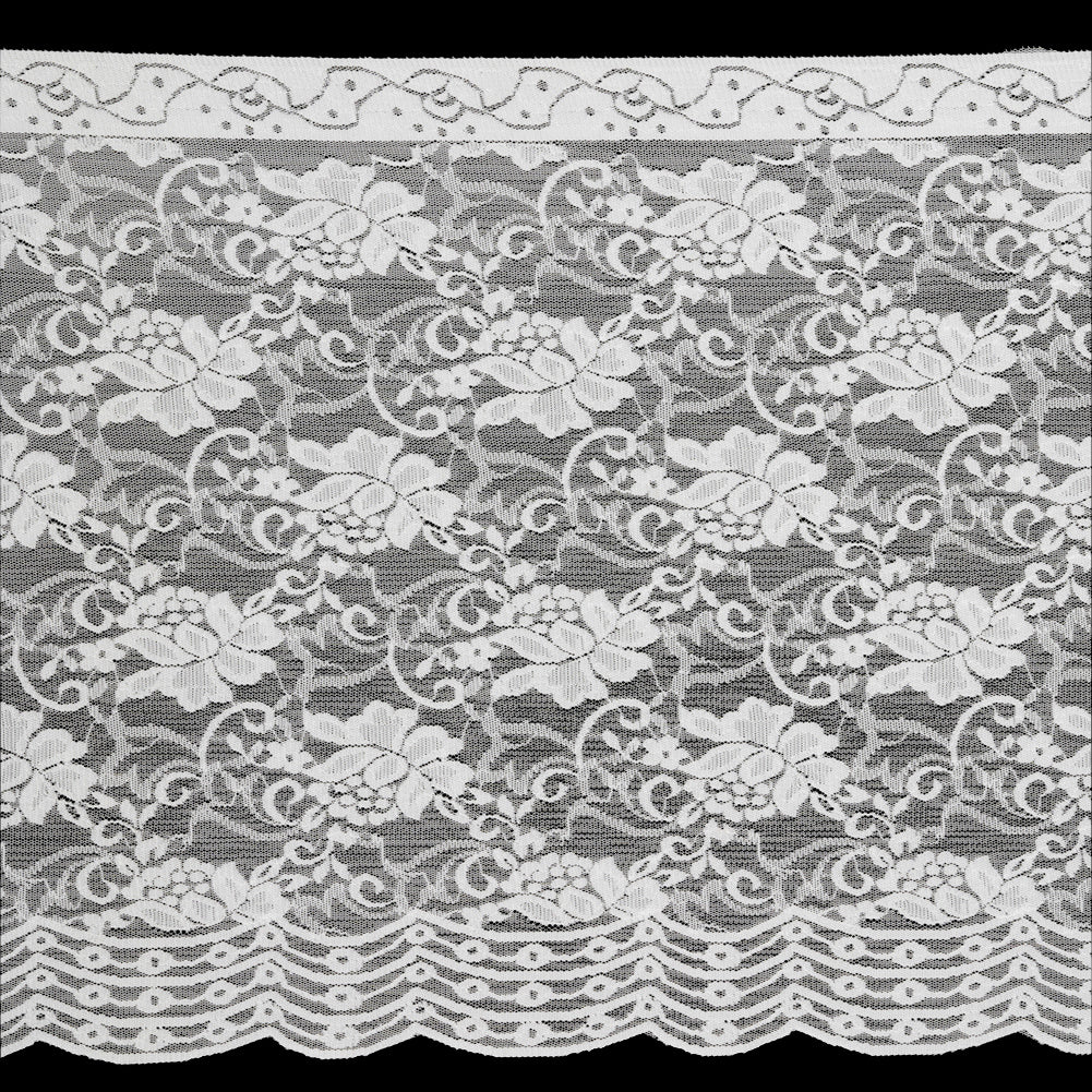 White Floral Stretch Lace Trim with Scalloped Edge - 10.75