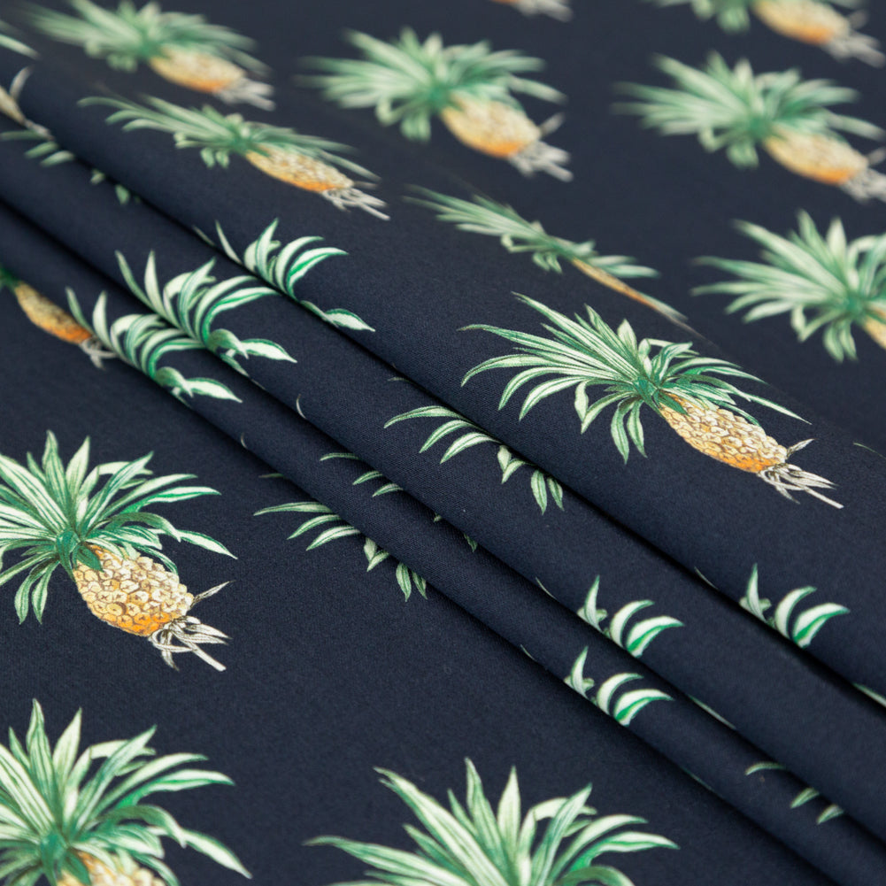 Cotton Voile - Navy Blue Pineapples - Intaglio Pines Print - Mood Exclusive St. Tropez Collection - Joann Fabrics