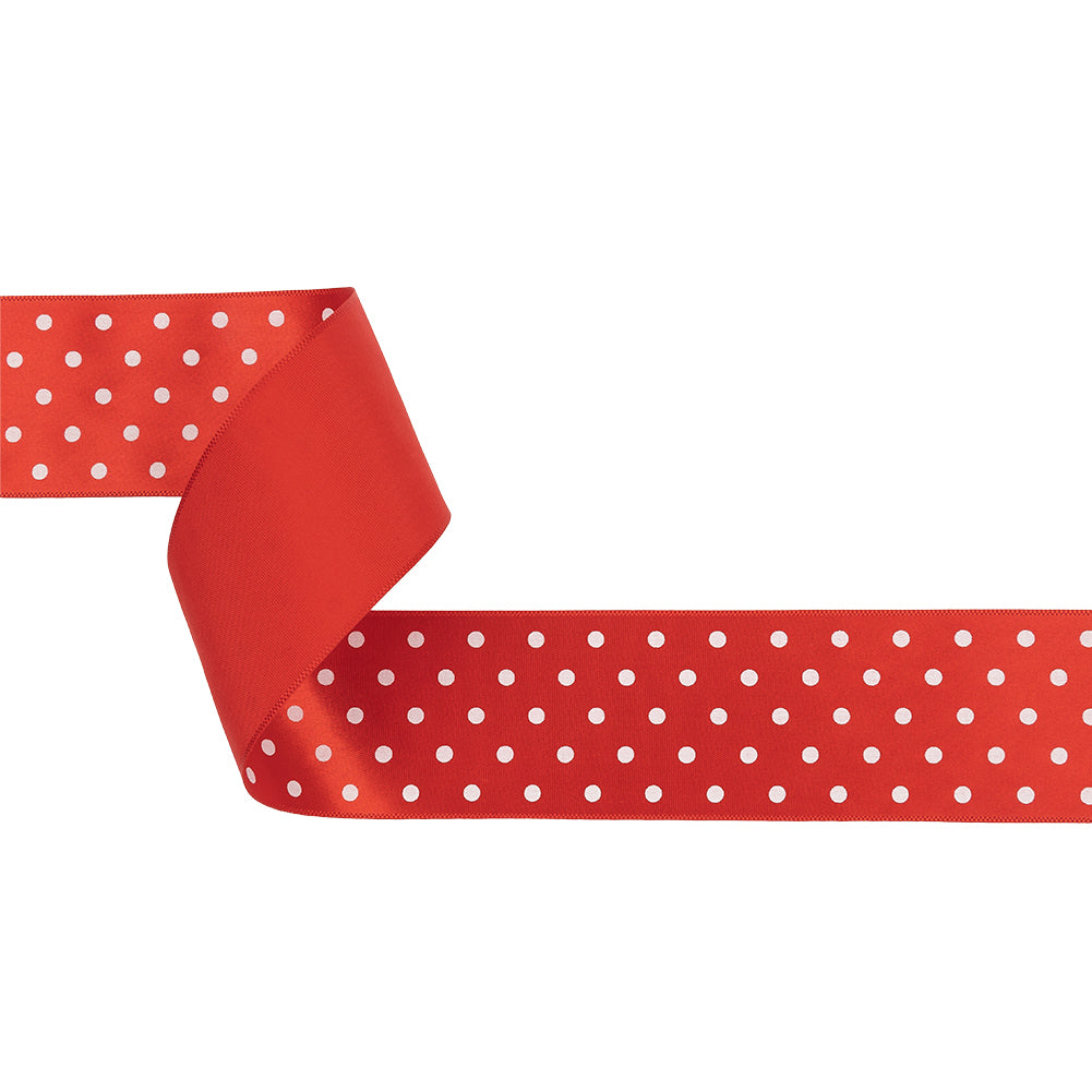 Red and White Polka Dot Satin Ribbon - 1.5