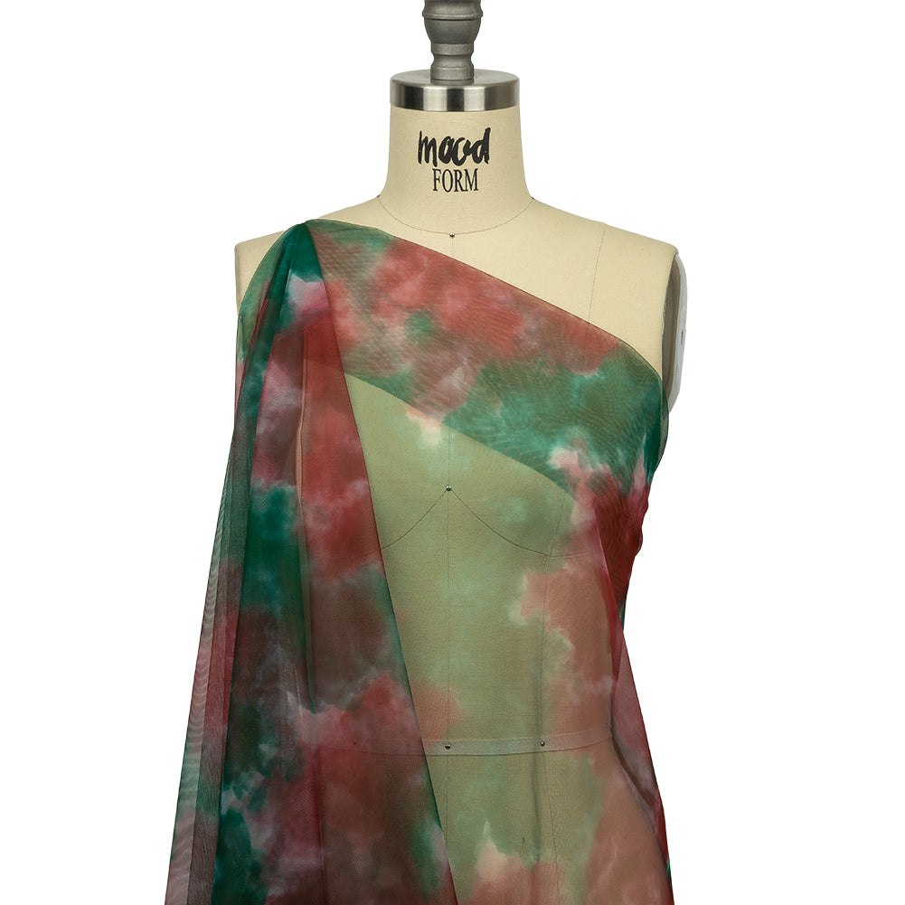 Red and Green Abstract Watercolor Printed Tulle - Joann Fabrics