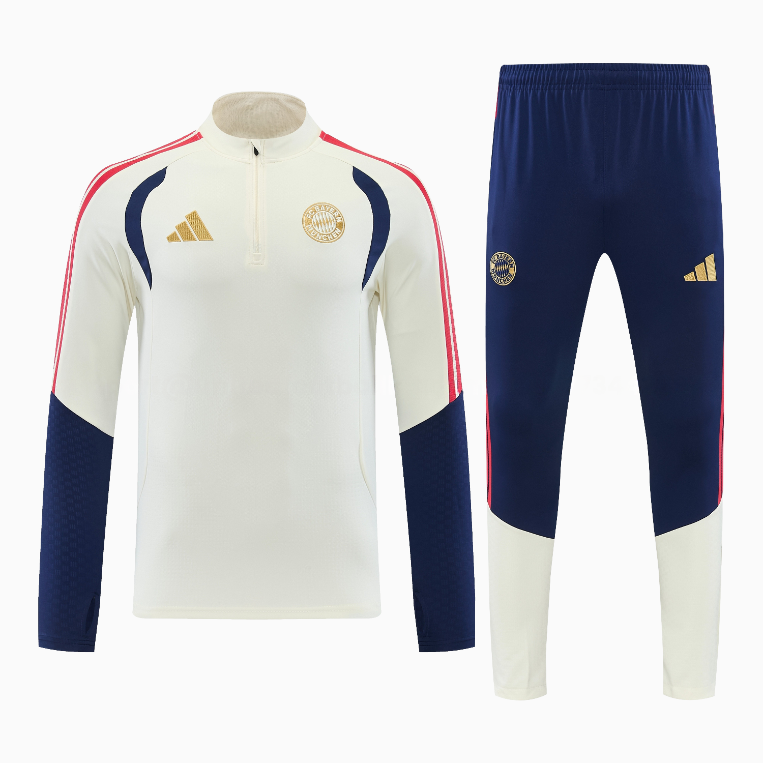 Bayern Munich 26-27 Long Sleeves Training Set - Off-White Top and Dark Blue Pants - UnitedFutballJersey