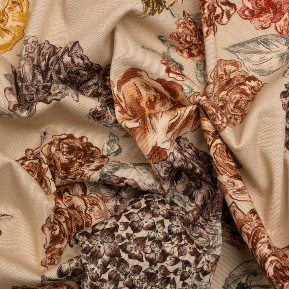 Brushed Stretch Cotton Twill Print - Beige and Brown Floral - Mood Exclusive Lunchtime at Washburn - Joann Fabrics