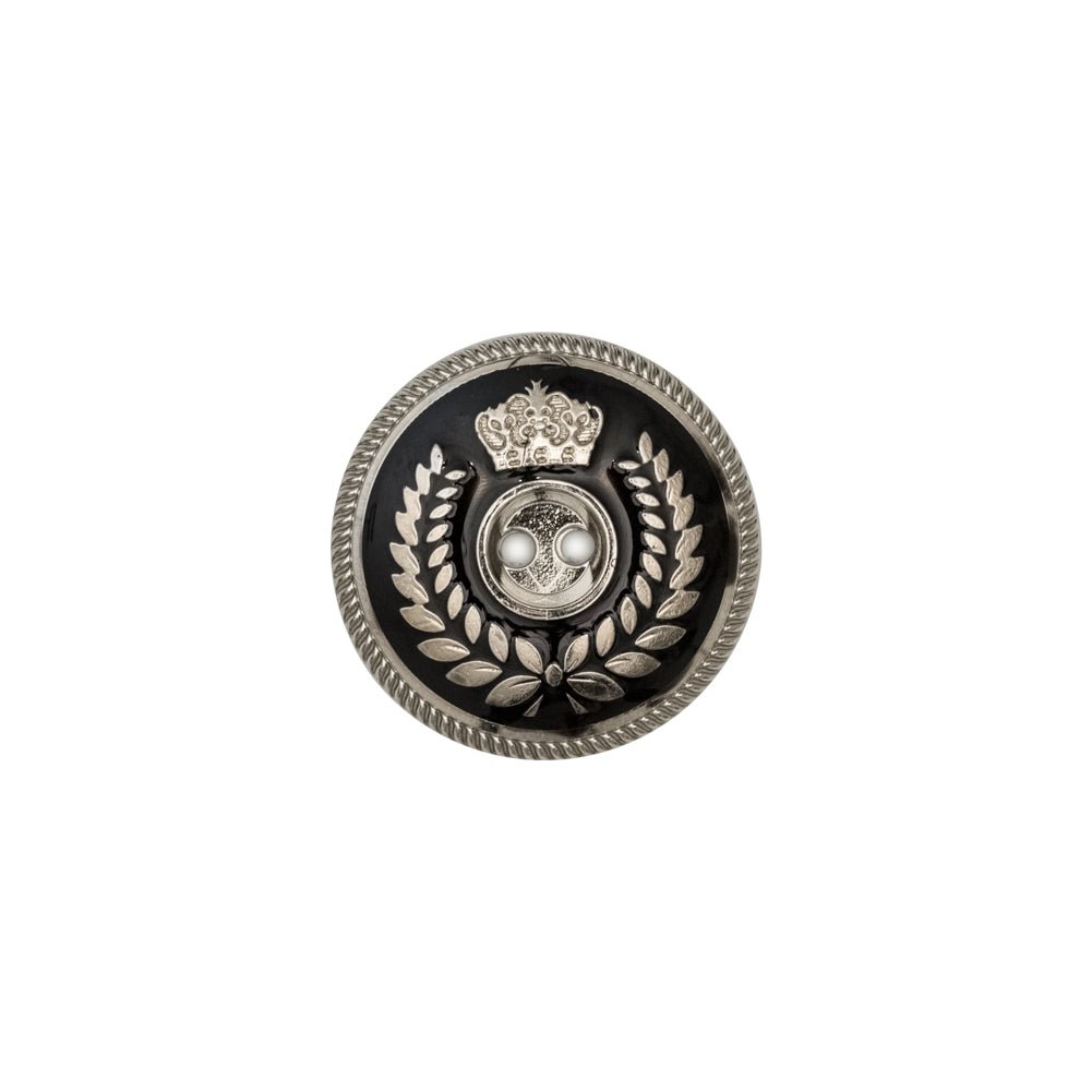 Italian Silver and Black 2-Hole Crest Button - 24L/15mm - Joann Fabrics