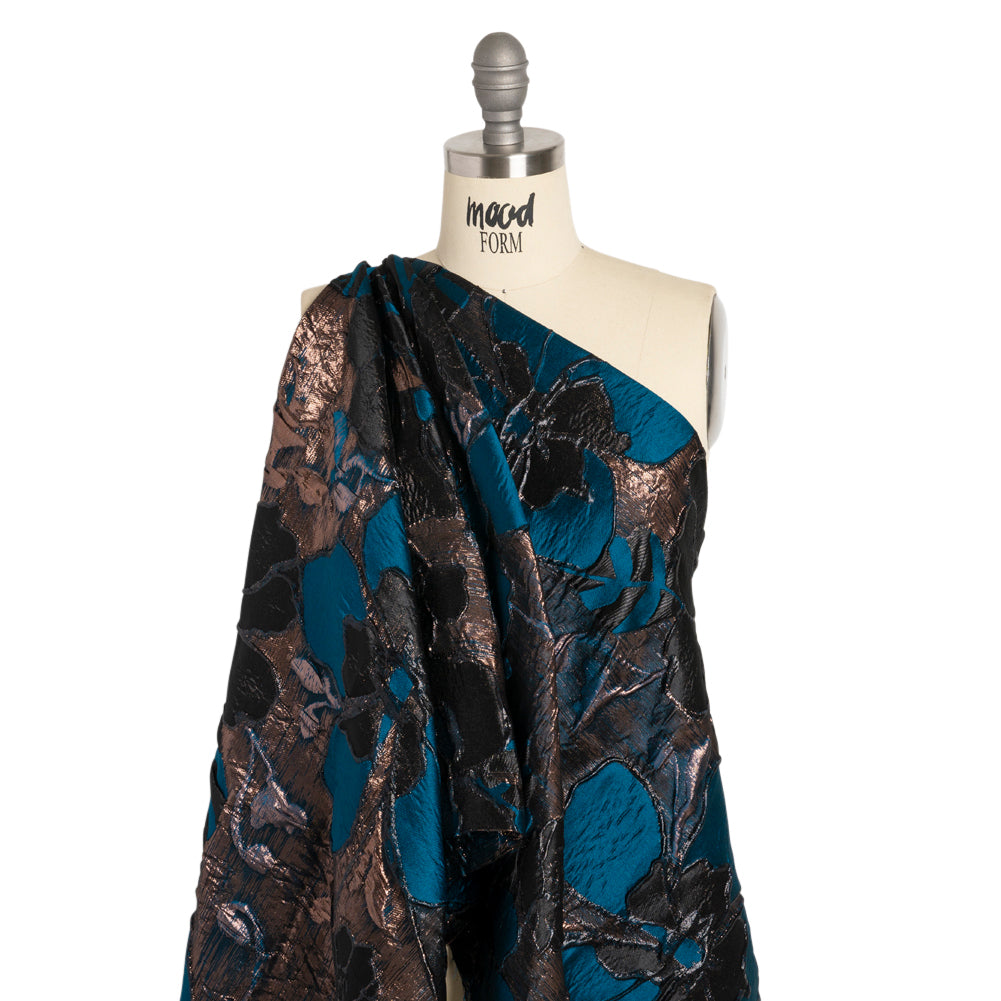 Metallic Copper, Black and Teal Floral Luxury Brocade - Joann Fabrics