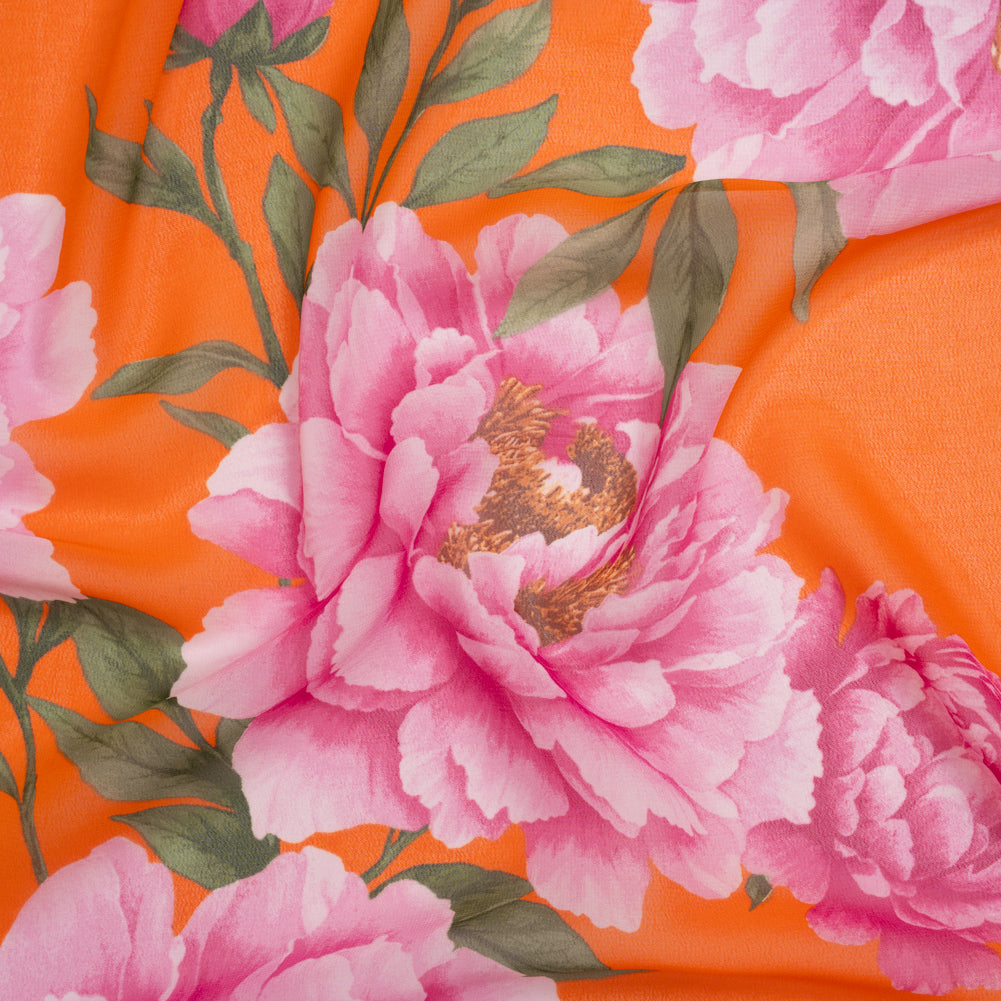 Polyester Chiffon Print - Pink and Orange Floral - Designer Deadstock - Joann Fabrics