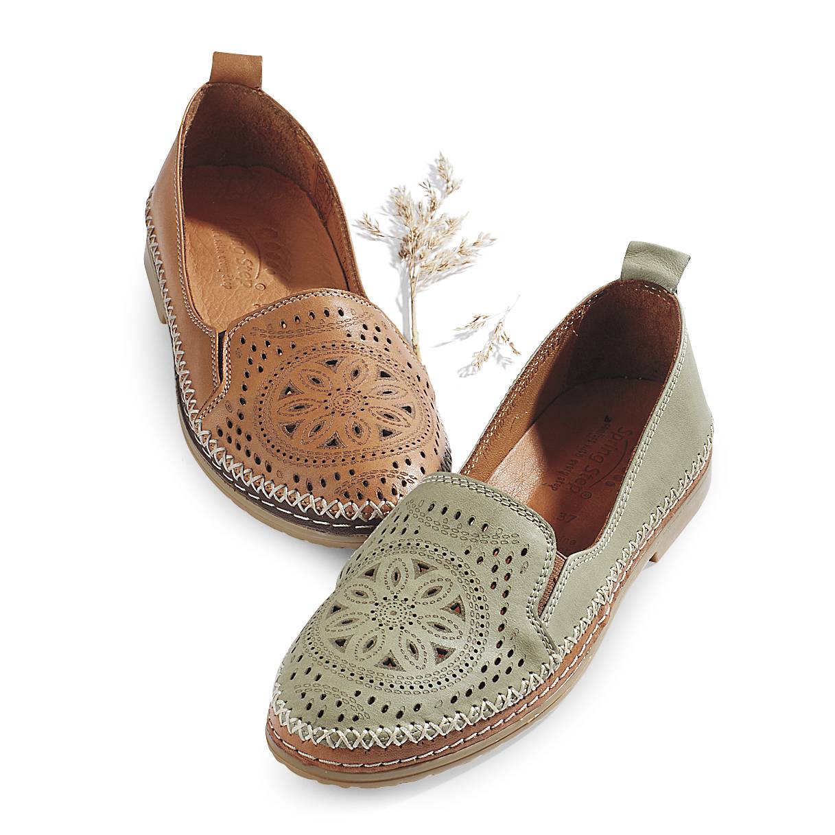 Spring Step® Perforated Leather Slip-Ons, Elastic Gores, Nonslip Sole - Northstyle Catalog