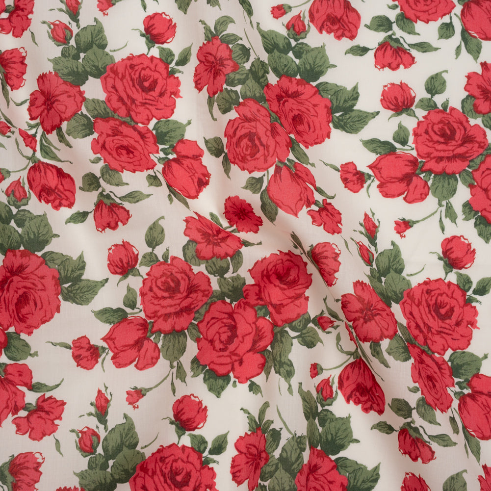 Liberty Fabrics Tana Lawn® - Carline Rose Red - Red, Green and White Rose Bouquets - Joann Fabrics