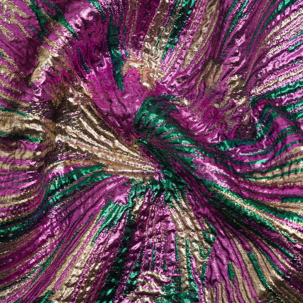 Metallic Gold, Fuchsia and Green Radiating Lines Luxury Brocade - Joann Fabrics