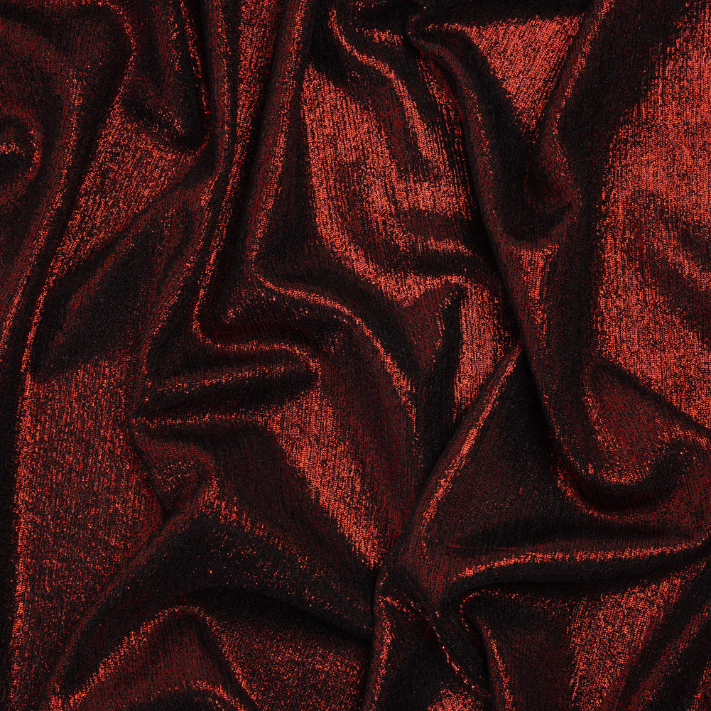 Metallic Foiled Uneven Stretch Rib Knit - Red on Black - Estelle Collection - Joann Fabrics